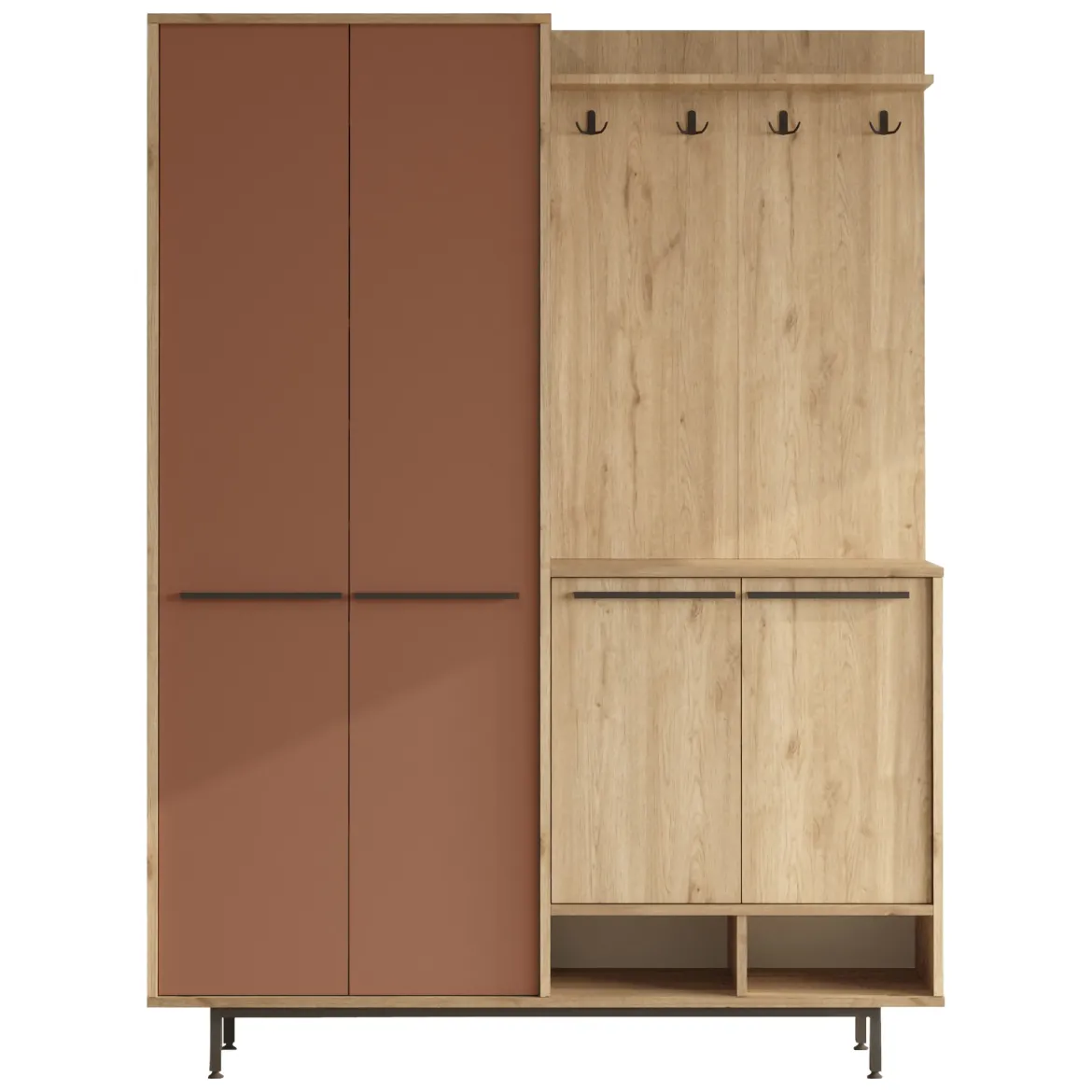 Mobile da Ingresso Marrone Terracotta Marrone Rovere Appendiabiti 12 Ripiani 147x36x196h cm, Apertura Battente - Tignale