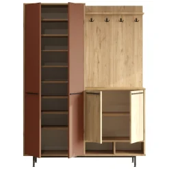 Mobile da Ingresso Marrone Terracotta Marrone Rovere Appendiabiti 12 Ripiani 147x36x196h cm, Apertura Battente - Tignale