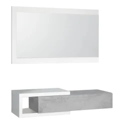 Mobile da ingresso moderno sospeso con cassetto bianco e cemento 95x19h cm - Arty
