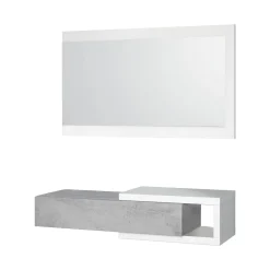 Mobile da ingresso moderno sospeso con cassetto bianco e cemento 95x19h cm - Arty