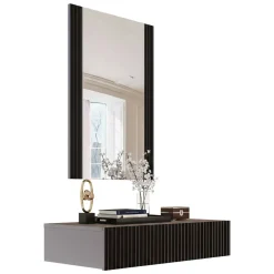 Mobile da Ingresso Nero Specchio Incluso Paia 80x42x97h cm, un Cassetto - Premolo