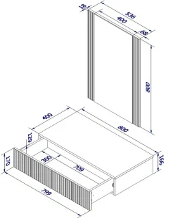 Mobile da Ingresso Nero Specchio Incluso Paia 80x42x97h cm, un Cassetto - Premolo