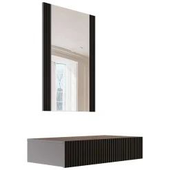 Mobile da Ingresso Nero Specchio Incluso Paia 80x42x97h cm, un Cassetto - Premolo