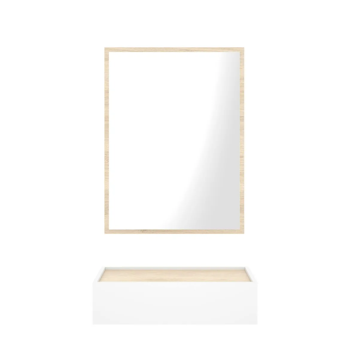 Mobile da ingresso piccolo con specchio e 1 cassetto bianco e rovere 33x16h cm - Astolfo