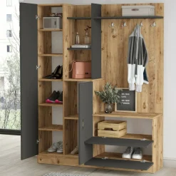 Mobile da ingresso porta scarpe 4 ante quercia e antracite 140x181h cm - Anumali