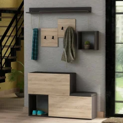Mobile da ingresso sospeso 2 ante antracite e rovere 120x76h cm - Libeccio