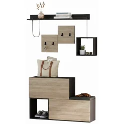 Mobile da ingresso sospeso 2 ante antracite e rovere 120x76h cm - Libeccio