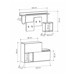 Mobile da ingresso sospeso 2 ante antracite e rovere 120x76h cm - Libeccio