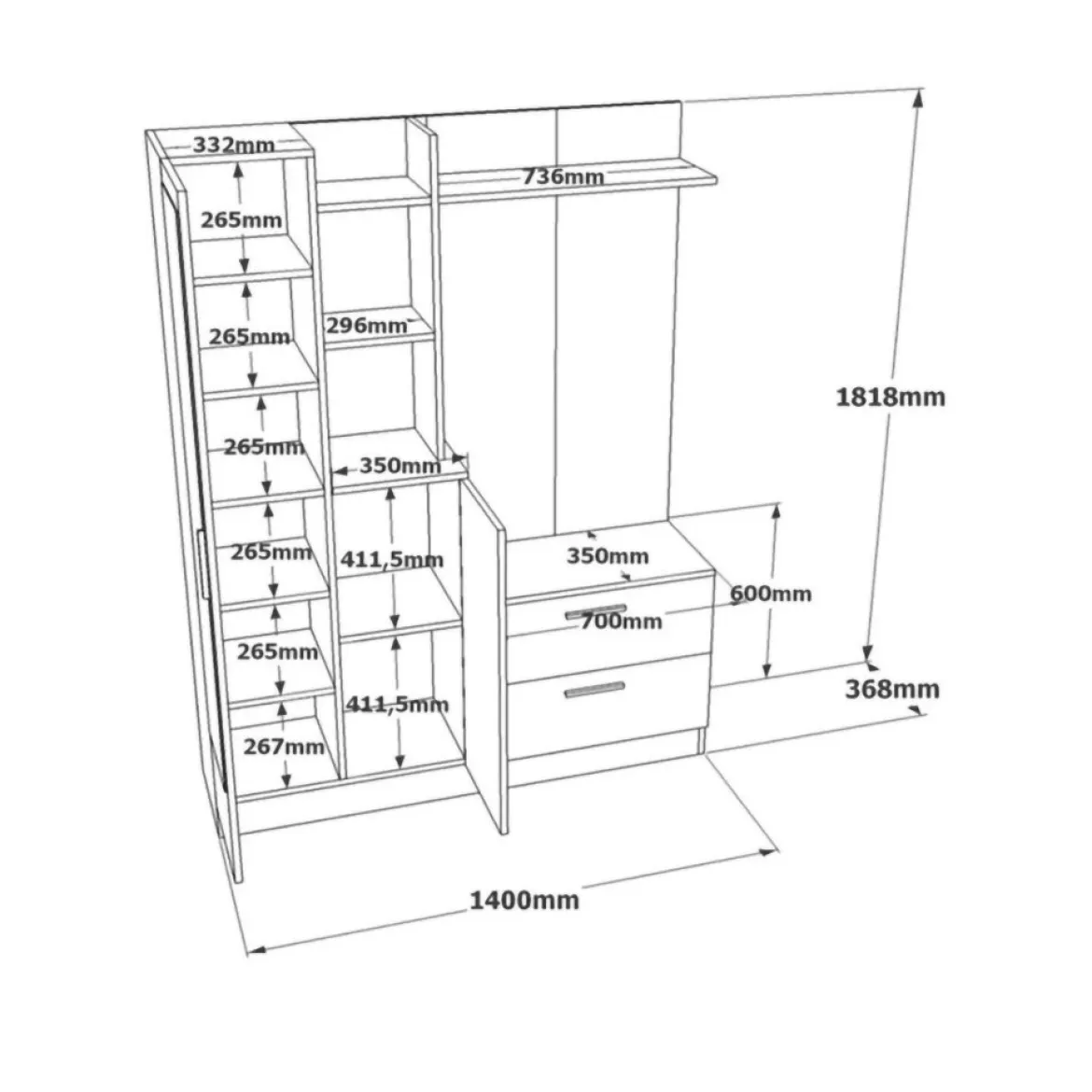 Mobile ingresso appendiabiti quercia e bianco 140x181h cm - Anumali