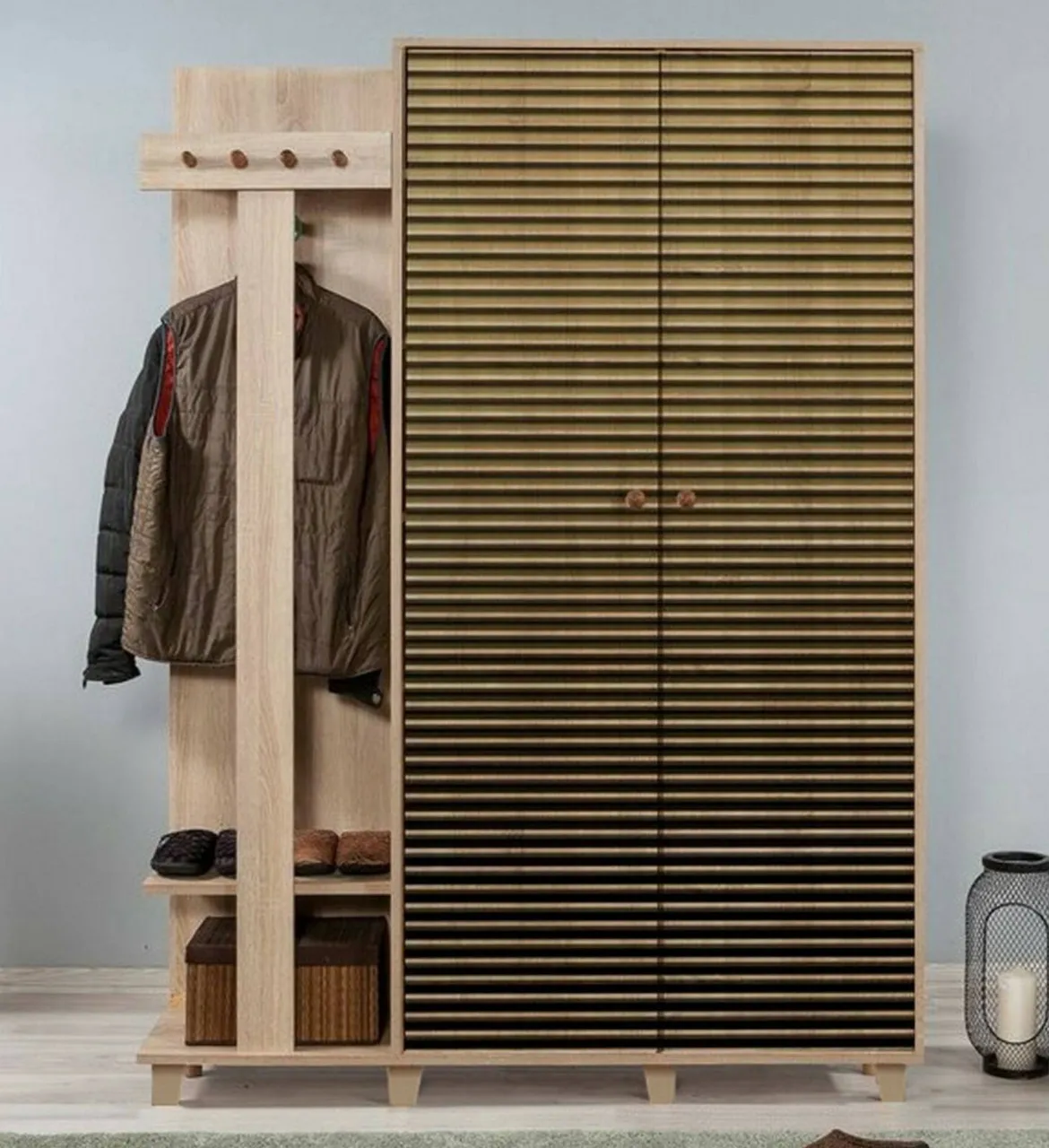 Mobile ingresso cannettato 2 ante quercia 135x194h cm - Liana