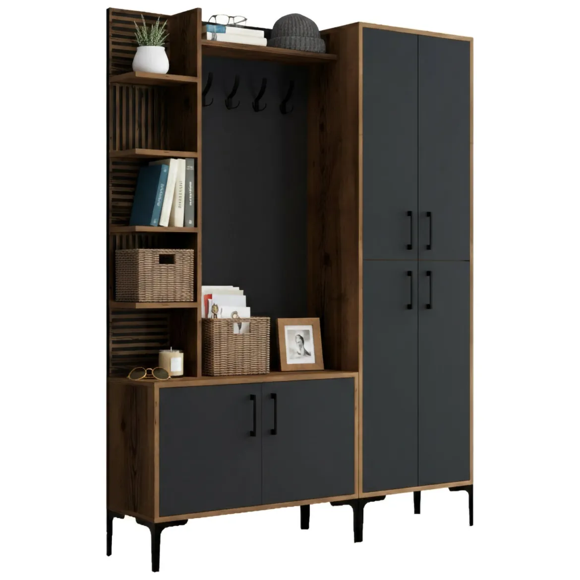 Mobile ingresso classico 4 ante noce e antracite 150x200h cm - Vivian