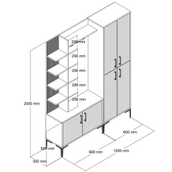 Mobile ingresso classico 4 ante noce e antracite 150x200h cm - Vivian