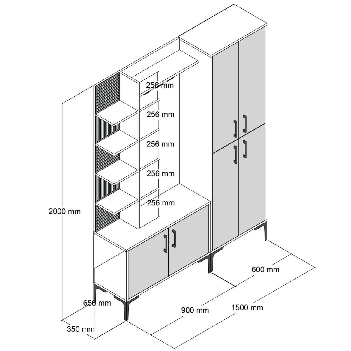 Mobile ingresso classico 4 ante noce e antracite 150x200h cm - Vivian