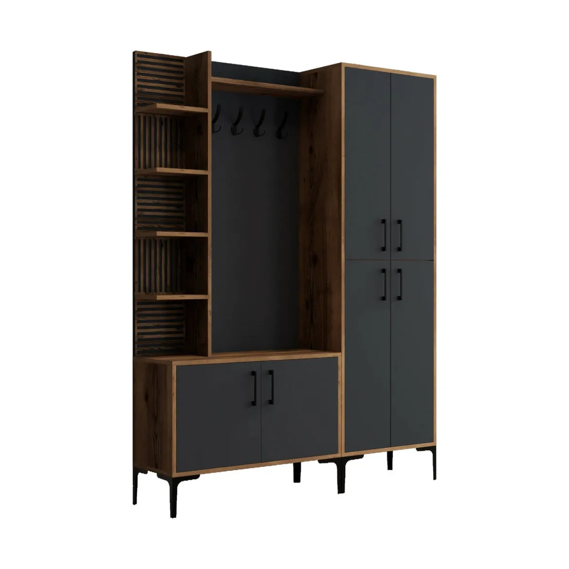 Mobile ingresso classico 4 ante noce e antracite 150x200h cm - Vivian