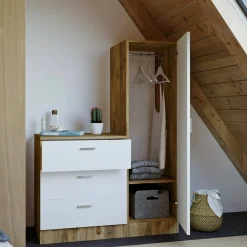Mobile ingresso con 3 cassetti quercia e bianco 60x72h cm - Jaime