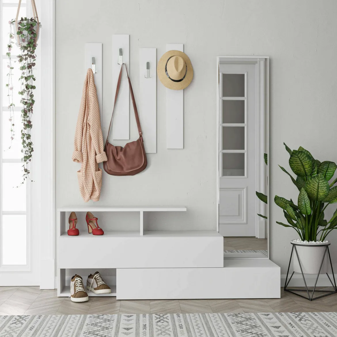 Mobile ingresso da parete 3 ante bianco 170x190h cm - Barengo