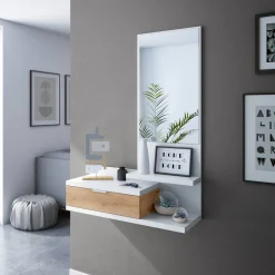 Mobile ingresso sospeso con cassetto cemento e bianco 90x46h cm - Actinolite