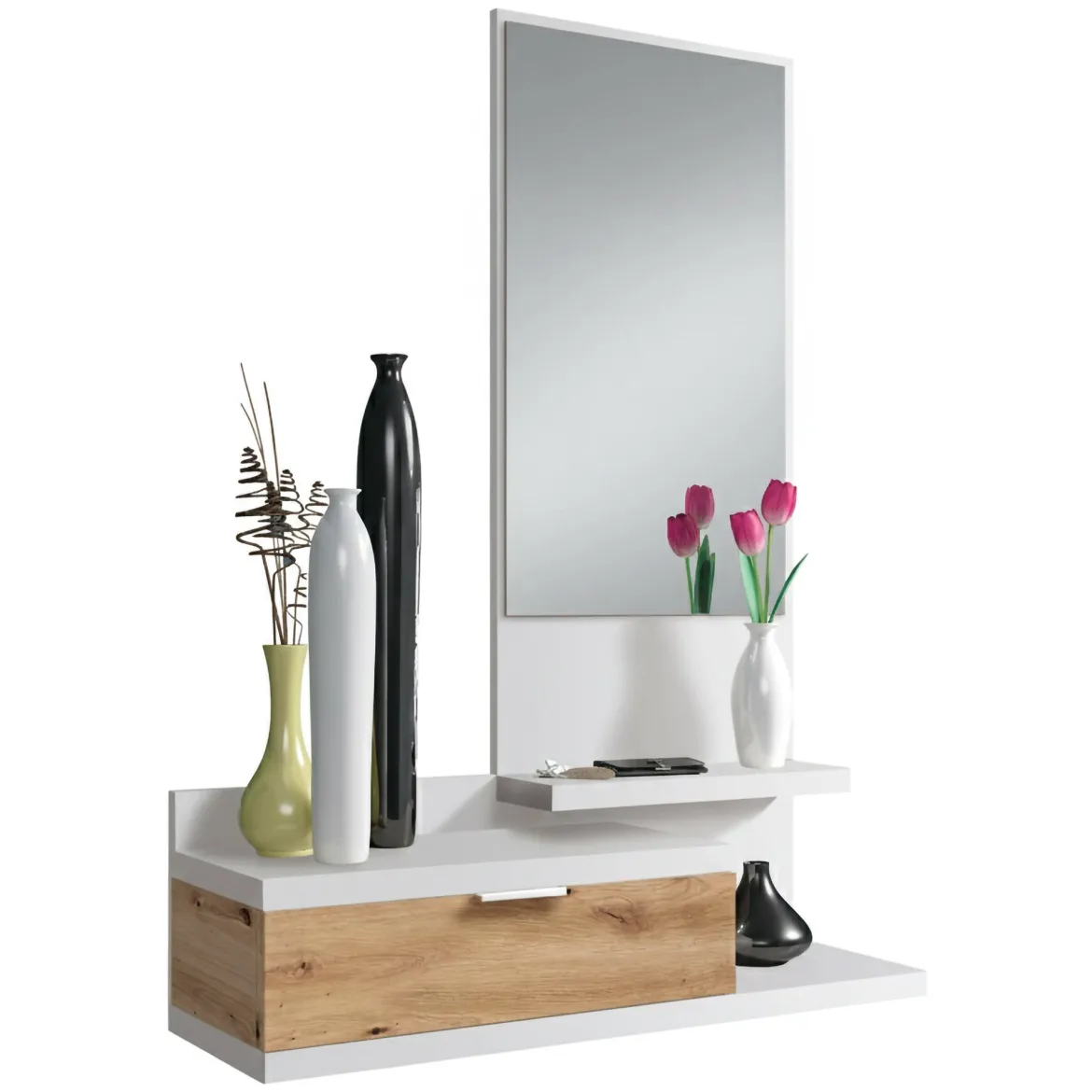 Mobile ingresso sospeso con cassetto cemento e bianco 90x46h cm - Actinolite