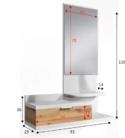 Mobile ingresso sospeso con cassetto cemento e bianco 90x46h cm - Actinolite