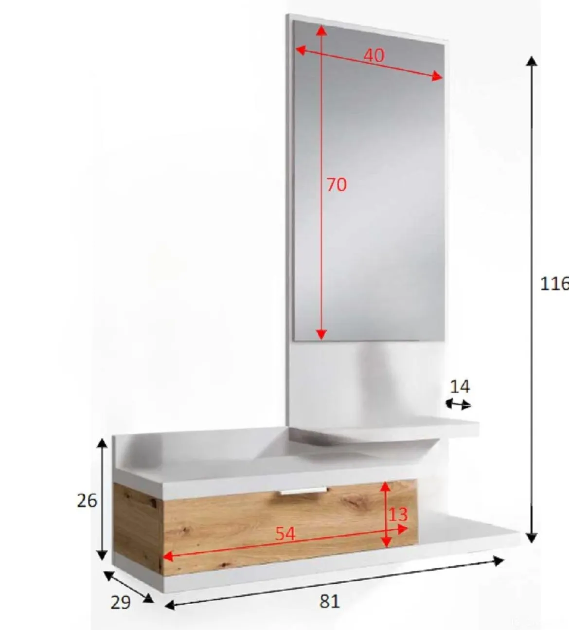 Mobile ingresso sospeso con cassetto cemento e bianco 90x46h cm - Actinolite