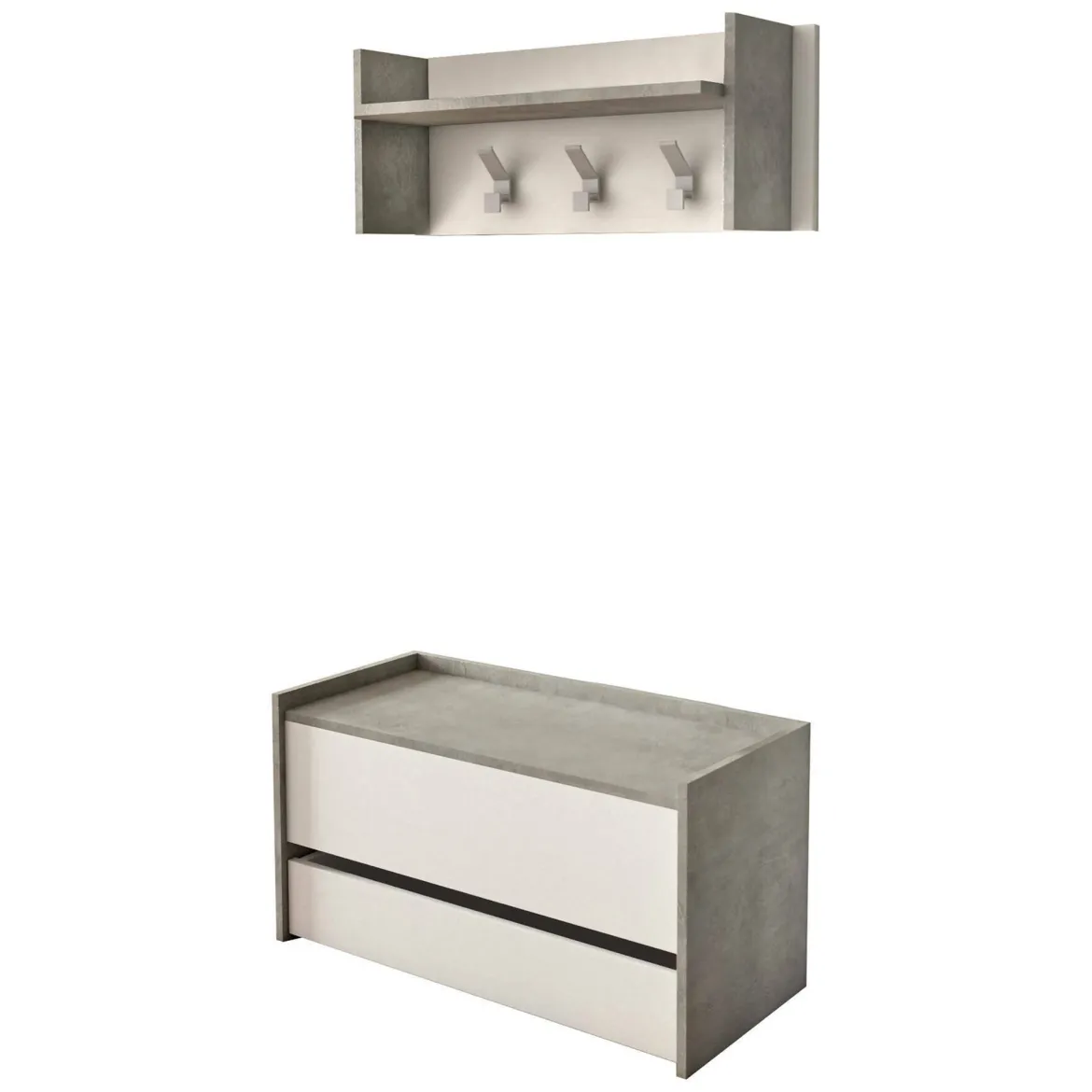 Mobile ingresso sospeso con cassetto cemento e bianco 90x46h cm - Actinolite