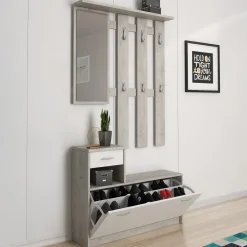 Mobile ingresso sospeso con scarpiera bianco e cemento 100x190h cm - Garolfo
