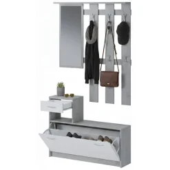Mobile ingresso sospeso con scarpiera bianco e cemento 100x190h cm - Garolfo
