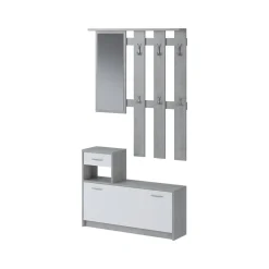 Mobile ingresso sospeso con scarpiera bianco e cemento 100x190h cm - Garolfo