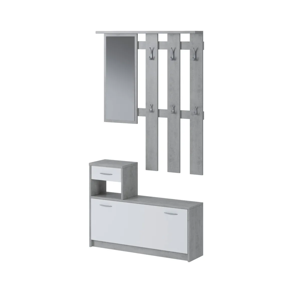 Mobile ingresso sospeso con scarpiera bianco e cemento 100x190h cm - Garolfo