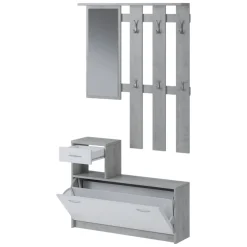 Mobile ingresso sospeso con scarpiera bianco e cemento 100x190h cm - Garolfo
