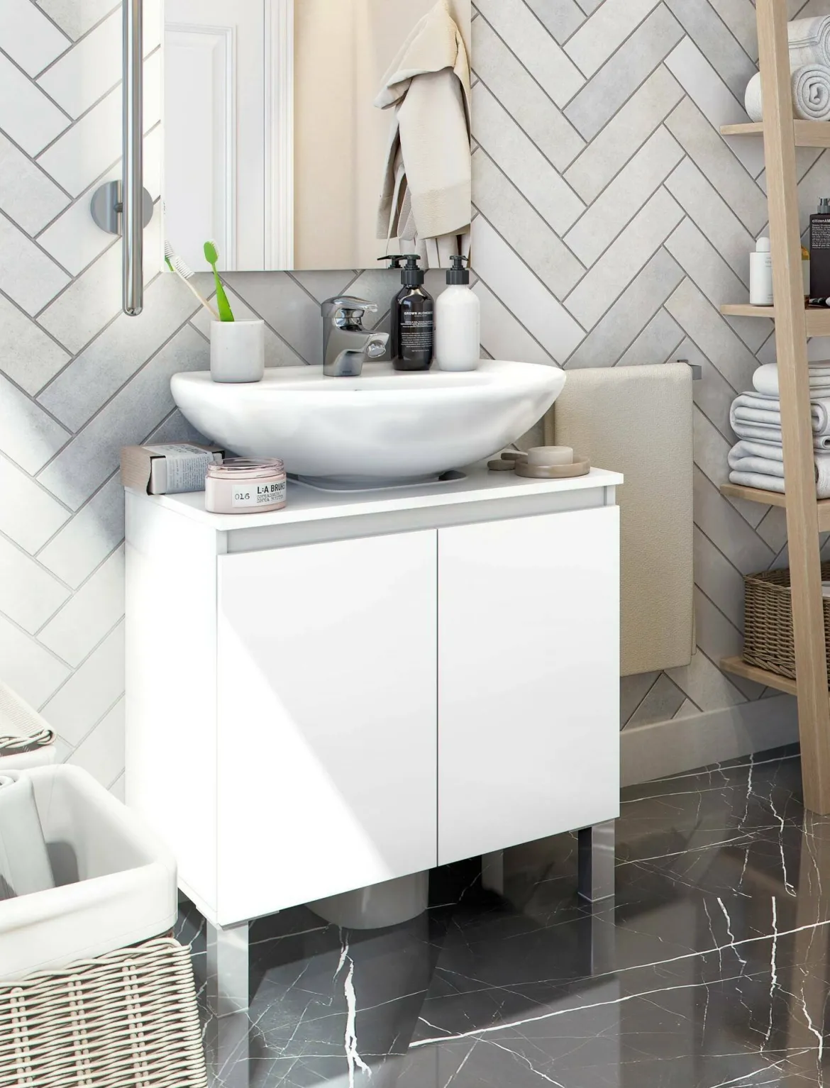 Mobile lavabo 2 ante 60x40x63h cm bianco lucido - Jerome