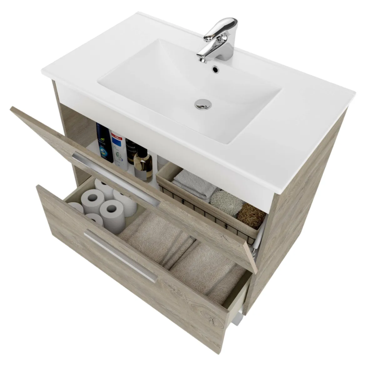 Mobile lavabo 3 cassetti 80x45x86h cm antracite e rovere - Dianmu