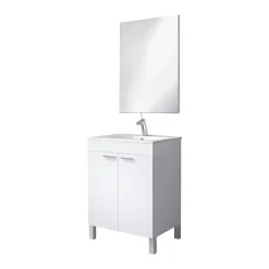 Mobile lavabo sospeso con specchio 60x80x45h cm bianco lucido - Abaco