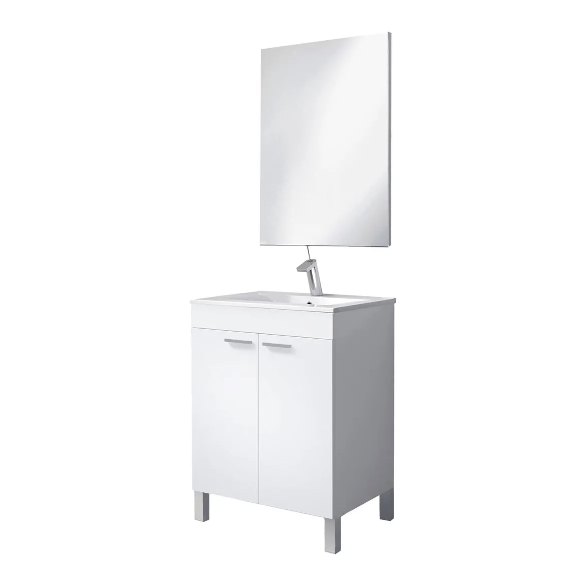 Mobile lavabo sospeso con specchio 60x80x45h cm bianco lucido - Abaco