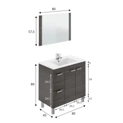 Mobile lavandino 3 cassetti 80x45x86h cm bianco lucido e rovere - Dianmu