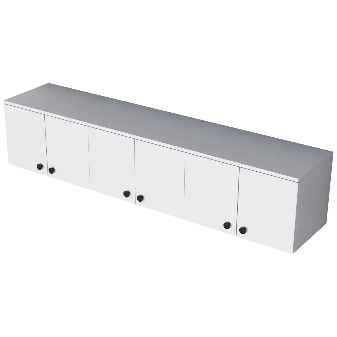 Mobile Pensile Bianco Bianco 6 Ante 3 Vani 180x44h cm, Apertura Battente - Jelsi