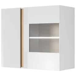 Mobile Pensile Bianco Marrone Rovere 2 Ripiani 2 Ante 96x83h cm, con led - Kava