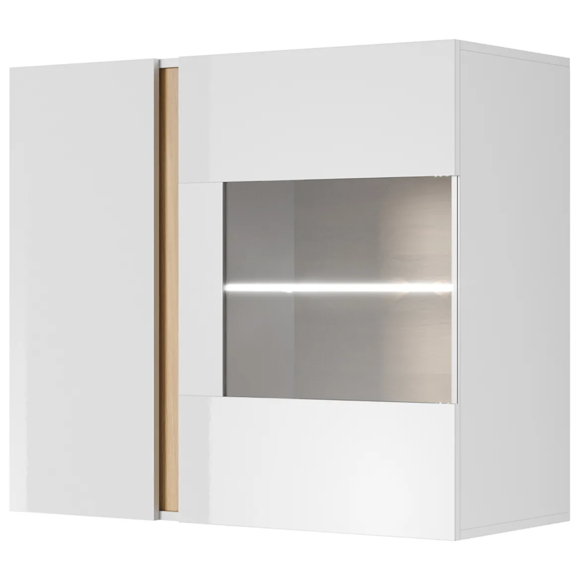 Mobile Pensile Bianco Marrone Rovere 2 Ripiani 2 Ante 96x83h cm, con led - Kava