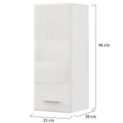 Mobile Pensile Bianco Opaco Marrone Rovere 2 Ripiani Un'anta 39x96h cm, 3 Vani - Fresis