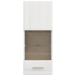 Mobile Pensile Bianco Opaco Marrone Rovere 2 Ripiani Un'anta 39x96h cm, Anta e Ripiano Dettaglio Vetro - Gonnes
