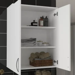 Mobile Pensile Bianco 2 Ripiani 2 Ante 70x90h cm, 3 Vani - Isili