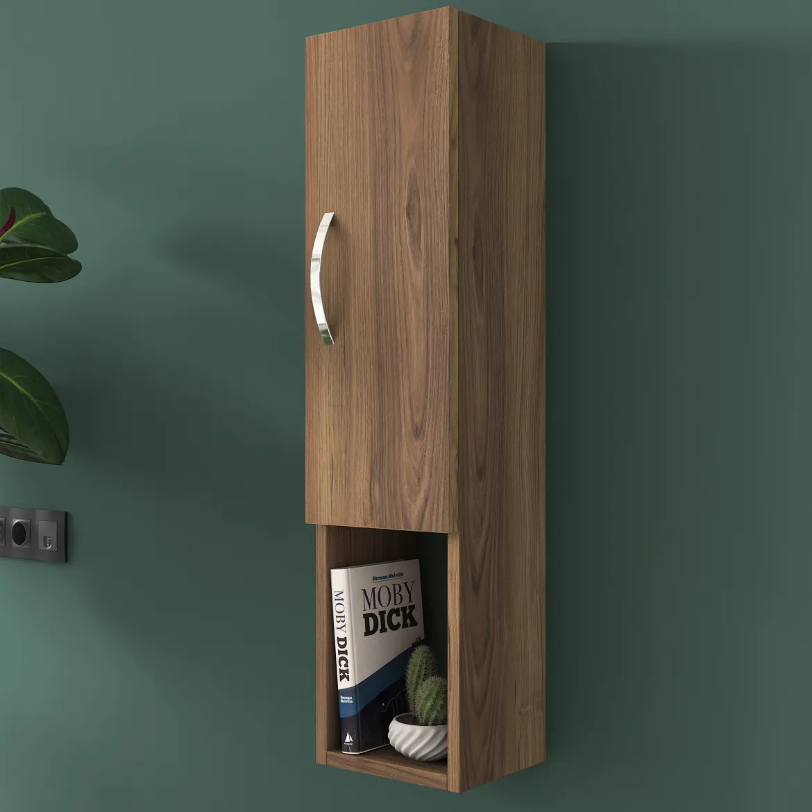 Mobile Pensile Marrone Noce 2 Ripiani Un'anta 22x90h cm, 3 Vani - Boglione
