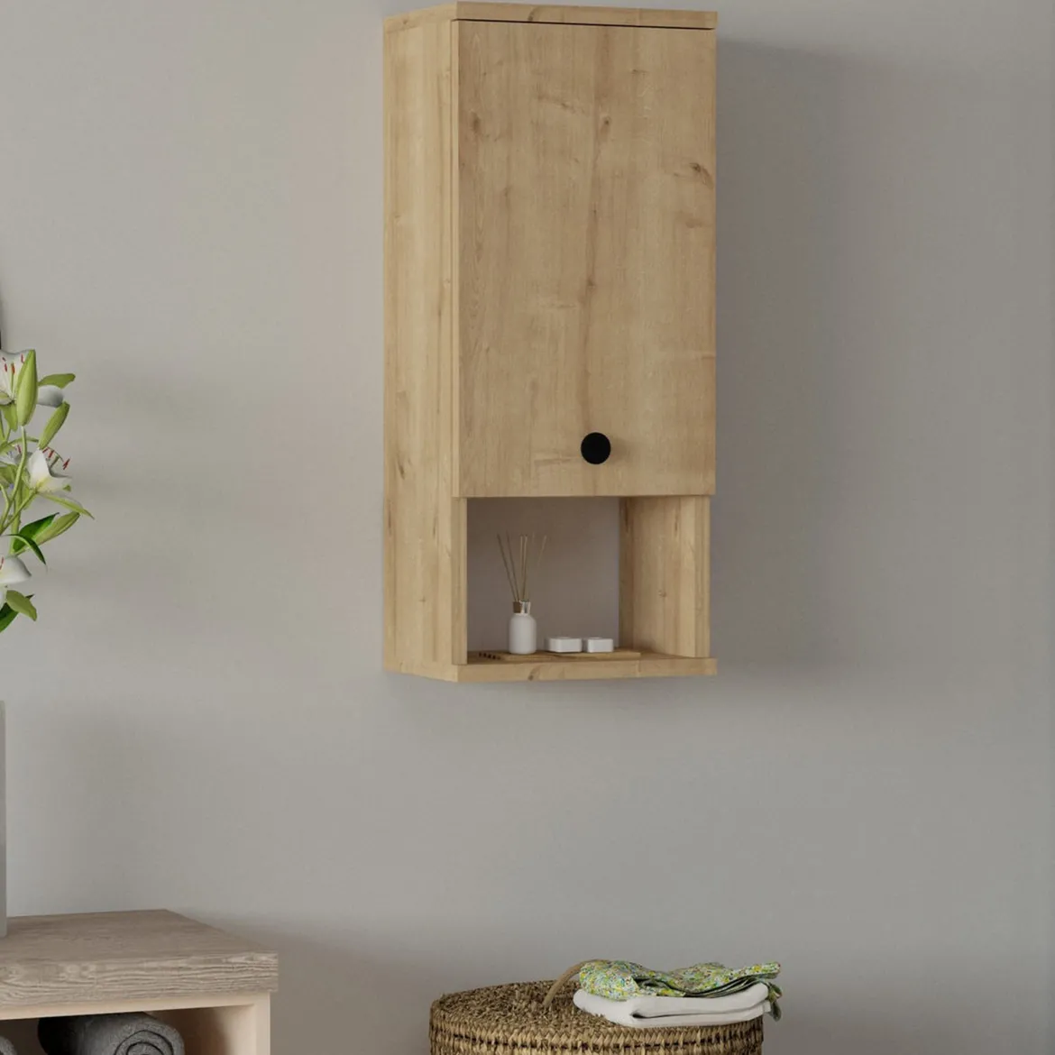 Mobile Pensile Marrone Rovere Bianco 4 Ante 2 Vani 120x47h cm, Apertura Battente - Rusco