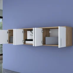 Mobile Pensile Marrone Rovere Bianco 6 Ante 3 Vani 180x41h cm, Apertura Battente - Arazzo