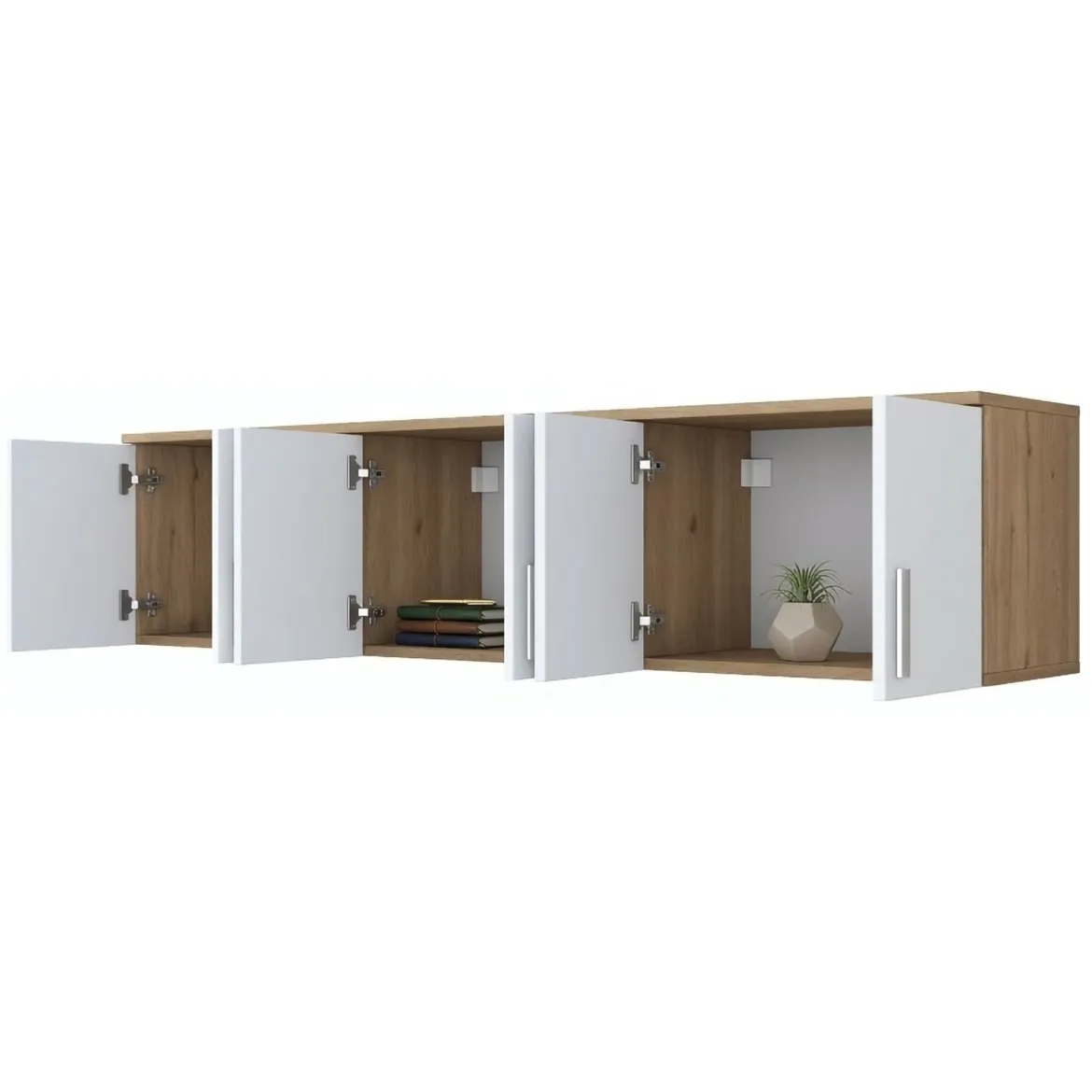 Mobile Pensile Marrone Rovere Bianco 6 Ante 3 Vani 180x41h cm, Apertura Battente - Arazzo