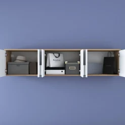 Mobile Pensile Marrone Rovere Bianco 6 Ante 3 Vani 180x41h cm, Apertura Battente - Arazzo
