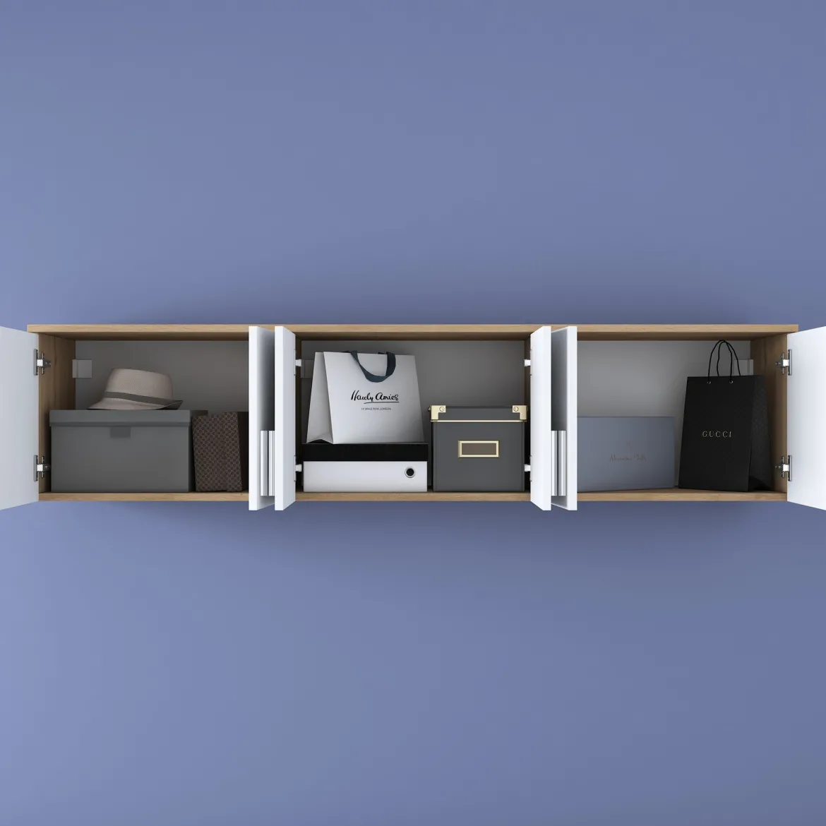 Mobile Pensile Marrone Rovere Bianco 6 Ante 3 Vani 180x41h cm, Apertura Battente - Arazzo