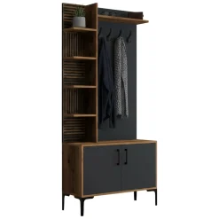 Mobile per ingresso 2 ante legno e metallo noce e antracite 90x200h cm - Anja