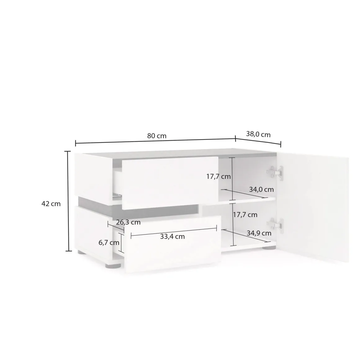 Mobile per ingresso con 2 cassetti bianco lucido e antracite 80x42h cm - Seul