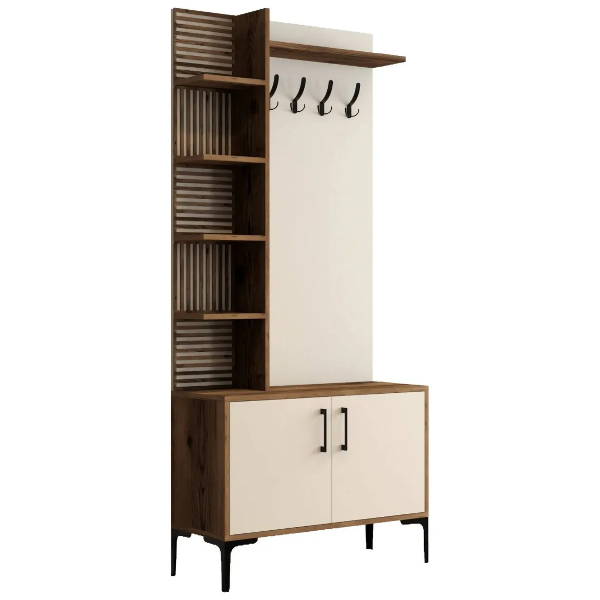 Mobile per ingresso da parete 2 ante noce e crema 90x200h cm - Loredana